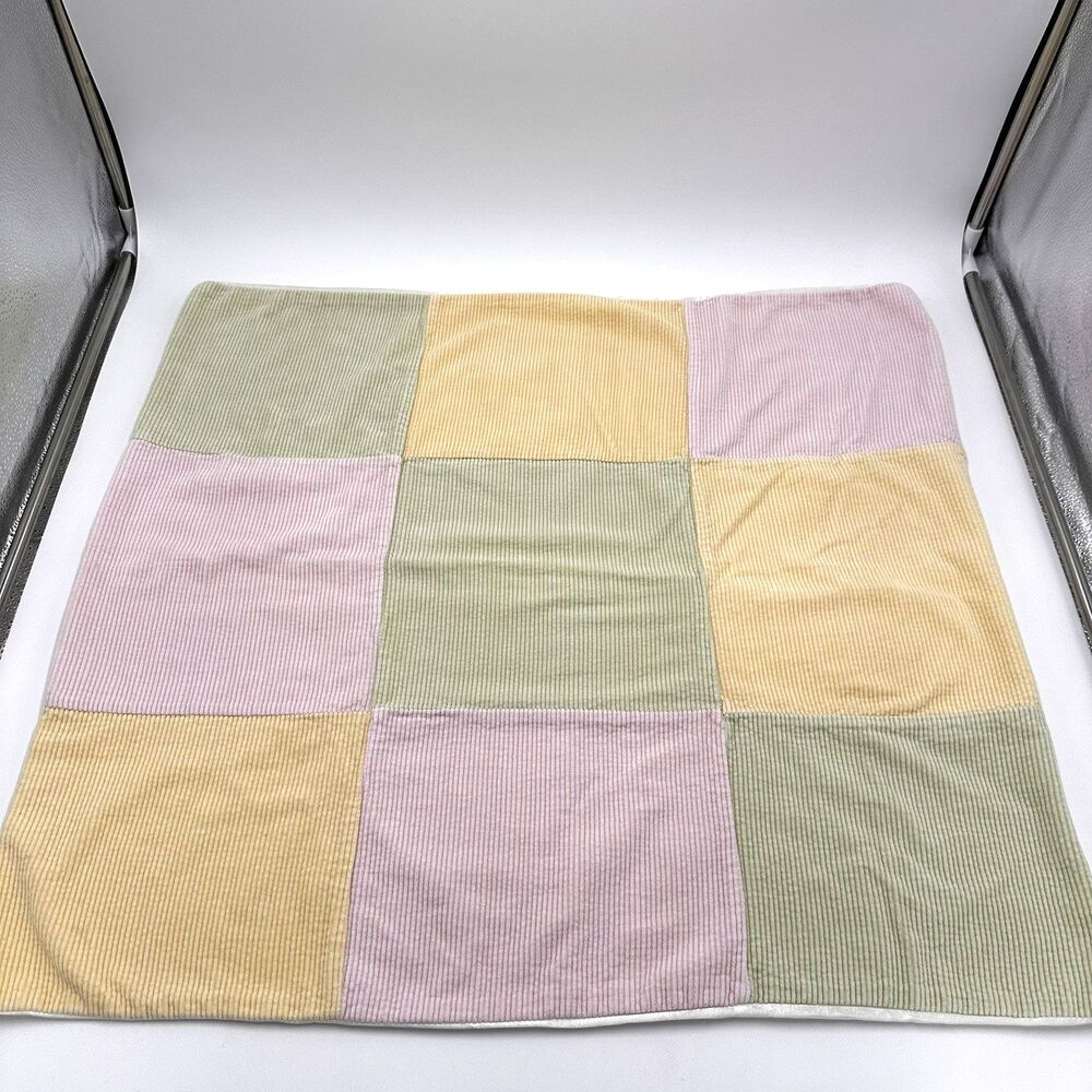 Little Giraffe Baby Blanket Pastel Patchwork Ribbed Corduroy Satin 25x27 RARE
